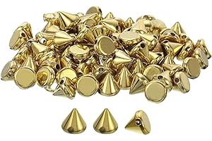 sourcing map 200Pcs Acrylic Spike Cone Studs, 6x6mm Flat Back Sew on Glue on Punk Spike Beads for Garments, Shoes, Bags Embellishment (Gold Tone)