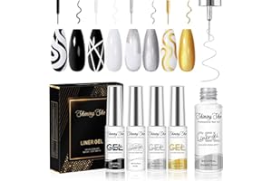 Shining She Liner półtrwały lakier do paznokci, 4 kolory czarny złoty srebrny biały lakier półtrwały żel do paznokci, soak-off UV, nadaje się do rodzinnych kobiecych paznokci, zestaw do manicure dla