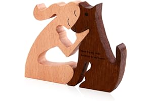 Smomend Statuetta Artigianale in Legno a Forma di Cane e Donna, Scultura in Legno di Faggio e Noce, Ricordo Speciale per Amanti dei Cani e Idee Regalo Commemorative Decorazione d'Amore