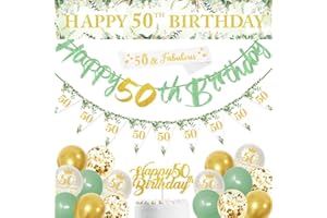 DEARLIVES Sage Green 50th Birthday Party Decorations - Happy 50th Birthday Banner, Triangle Flag and Confetti Balloons