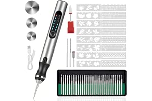TUBINOONE Engraving Pen with 37 Bits, USB Rechargeable Cordless Etching Engraving Tool, Portable DIY Rotary Engraver for Jewelry Wood Glass Stone Carving (Silver)