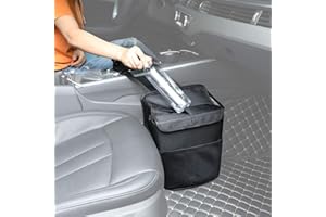 POWER TIGER CAR ACCESSORIES PowerTiger Car Trash Can - Black, Cloth, 2.64 Gallon, Rectangular, Car Garbage Can with Lid & 3 Mesh Pockets