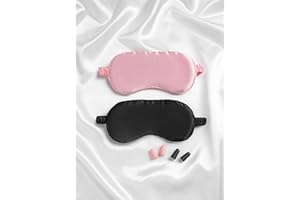 Maski do spania Welsberg w zestawie 2 par z 2 zatyczkami do uszu, w 100% przyjazne dla skóry jedwabne osłony na oczy, bezzapachowe, w zestawie przenośne etui podróżne