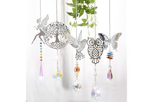 DAZZTIME Hada Cristal Colgante decoración,Pack de 5 árbol búho colibrí Mariposa Campanas Viento Cristal Atrapasueños,Prisma Colgante,ColgantePrismaCristal,Prisma Cristal Colgante,Prisma de Cristal