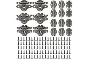 BEIKALONE 6 Pieces Retro Design Box Latch and 12 Vintage Bronze Engraved Designs Hinge with 100 Screws, Decorative Cabinet Jewelry Box Antique Buckle, Wooden Case Decorative Hasp Latch Buckle
