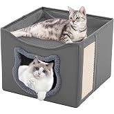 Yosamy Cat House Double Layer Folding Cat Tree Scratch-Resistant Material Washable Indoor Cat Bed 41 x 41 x 35 cm