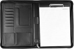 Comzantor Cartellina Portadocumenti A4 in Pelle PU, Porta Documenti, Cartella Conferenze, Cartelle Organizer, Cartelline Portablocco, Portfolio con Cerniera, per Riunioni, Ufficio, Scuola, Nero