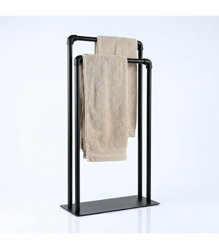 Porte Serviettes Debout 90cm Haut Porte-serviettes Sur Pied Yawinhe - 3 Barres En Acier Inoxydable, 90 Cm - Noir - Pour Salon, Salle De Bain, Chambre