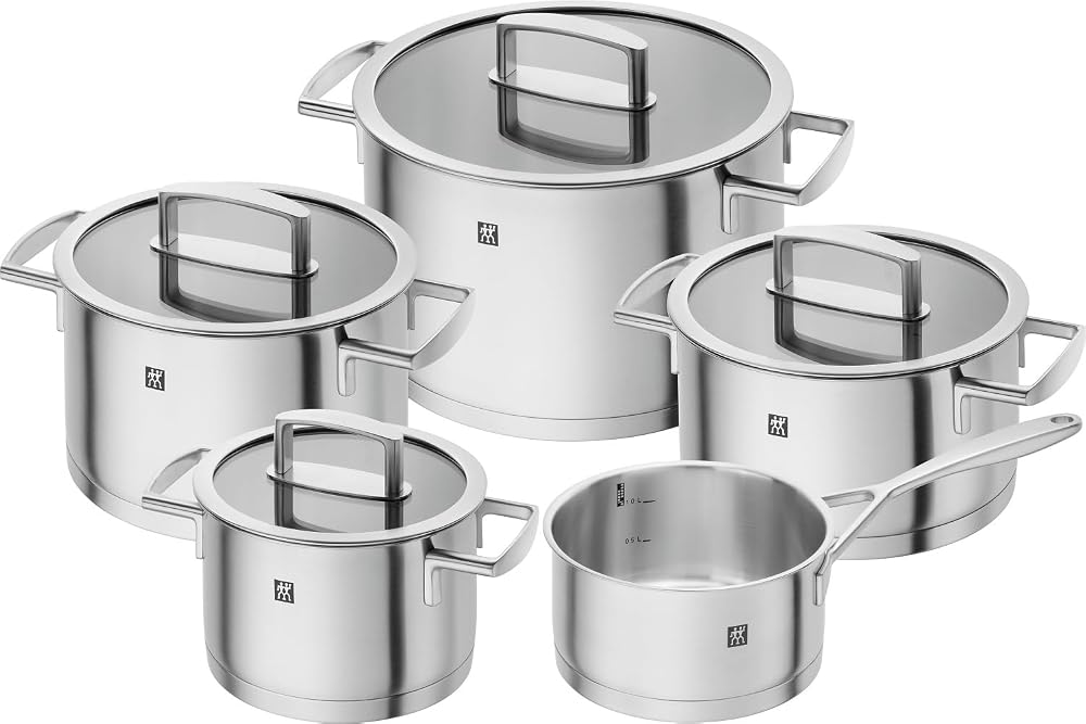 Zwilling Vitality Tencere Seti 5 parça | Cam kapak, ergonomik kulplar, dökme kenarı, iç skala