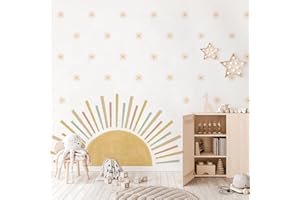 Neukids adesivi murali Sole Boemia, adesiva muro sole arancionee esplosione di stelle, decalcomanie per cameretta aula, decorazioni cameretta bambina decorazioni per soggiorno stickers