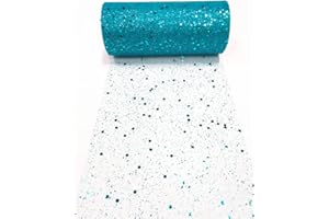 CAIIBTNTGB 15cm x 22,8m paillettes tulle tessuto rotolo esagono paillettes tessuto rete bobina tutù gonna Bady doccia festa di nozze decorazione di compleanno (Lago Blu)