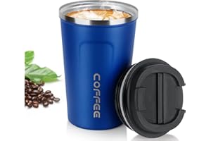 MOMSIV Thermobecher, 380ml Edelstahl Kaffeebecher mit Auslaufsicherem Deckel, Isolierbecher Vakuum auslaufsicher Reisebecher, doppelwandig isoliert Autobecher für Kaffee, Tee und Wasser, Diamantblau