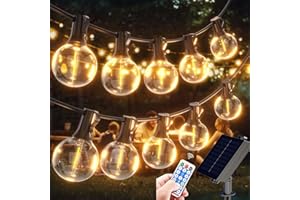 FIBRAVE G40 Solar String Lights Outdoor with Remote 60 FT, USB &Solar Dual Charging, Waterproof, 8 Modes 3 Timers, LED Shatterproof Bulbs Light for Camping Backyard Bistro Porch Garden