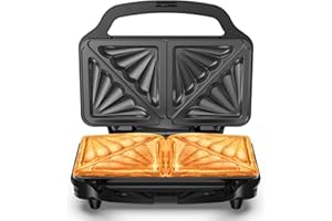 KITPRESENT OSTBA APPLIANCE Elettrica Professionale Sandwich Maker, 900W Tostapane Piastre con Rivestimento Antiaderente, Controllo Automatico Della Temperatura, Impugnatura Cool-Touch, Acciaio Inossidabile