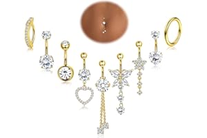 YADOCA 9Pcs 14G Piercing Nombril Acier Chirurgical Argent/Or, Piercing au Nombril CZ Piercing Nombril Anneau pour Femmes, Clicker Piercing Nombril Bijoux