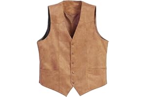 Acrawnni Men's V-Neck Suit Vest Button-up Western Cowboy Suit Vest Slim Fit Faux Suede Leather Dress Vests Waistcoat for Wedding