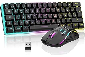 RedThunder Teclado Mecánico Inalámbrico Gaming 60%,Retroiluminación RGB Dinámica,Ratón Celular Ligero de 3200 dpi,Teclado Ultra-Compacto 62 Teclas Anti-ghosting,Disposición QWERTY ES,para PC/PS5/Xbox