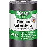 Xabian Anti Unkrautvlies 50g/m² Gartenvlies Rolle 50m x 1m = 50m² | Unkrautfolie sehr hohe UV-Stabilisierung - reißfest und w