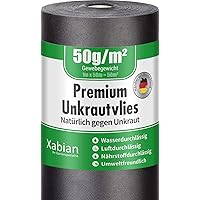 Xabian Anti Unkrautvlies 50g/m² Gartenvlies Rolle 50m x 1m = 50m² | Unkrautfolie sehr hohe UV-Stabilisierung - reißfest…