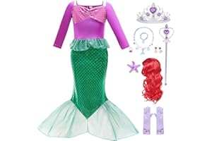 LiUiMiY Kostium syrenki dla dziewczynki, sukienka Arielle, sukienka dla dzieci, z długim rękawem, na karnawał, urodziny, Halloween, imprezę, karnawał