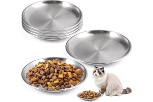 6 stycken kattskålar platt rostfritt stål, 14 cm katttallrik platt