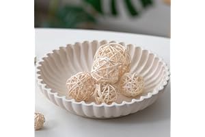 Hanobe Decorative Key Bowl Decor: Modern Round Jewellery Dish Living Room Decoration - Beige White Resin Ruffle Trinket Tray Storage Display for Centrepiece Hallways