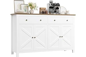 ‎FIRFURD FirFurd Sideboard 140cm Breit Küchenschrank mit Arbeitsplatte Buffetschrank mit 2 Schubladen 4 Türen Küchenbuffet mit verstellbaren Ablagen für Wohnzimmer Küche Esszimmer 140x40x89 cm weiß