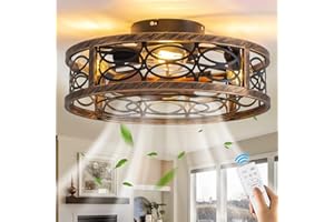 KZT Ventilateurs de Plafond Silencieux avec Lampe Intégrée E27 Vintage Fan Plafonnier avec Télécommande Cage en Métal Ventilateur de Luminaire pour Salon Chambre Salle à Manger Lumière