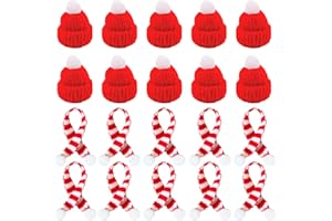 eModwey 20 Stück Mini Weihnachtsmütze und Schal Set,Mini-Strickmütze des Weihnachten für Weinflasche Abdeckung, Puppenhaus Dekoration,Weihnachtsfeiern Zubehör