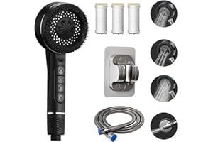 BUTTERFOX Pommeau de Duche Haute Pression avec 4 Types de Jets,Pommeau de Douche Economie Deau avec tuyau 1.5M, Pommeau de Douche Anti calcaire avec Filtre, Avec brosse de massage en silicone