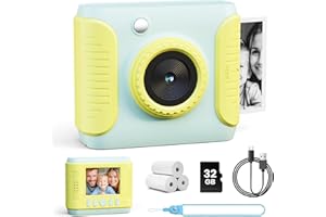 CalineGam Macchina Fotografica Bambini Istantanea, HD 1080P Fotocamera Istantanea per Bambini con Scheda 32G e Carta Fotografica, Regalo per Ragazze Ragazzi da 3-12 Anni (Verde)