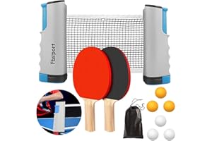 FBSPORT Sets de Ping Pong, Raquetas de Tenis de Mesa Professionales, 6 Pelotas, 1 Red Retráctil, 1 Bolsa, Tenis de Mesa Set para Entrenadores Adultos Niños Interior Exterior