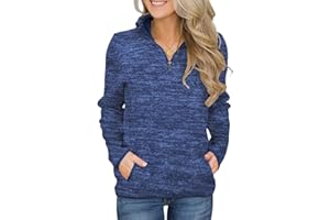 Magritta Women Jumpers Sweatshirt Long Sleeve Tops with Two Pockets Stand Collar 1/4 Zipper Jacket Sweatshirt