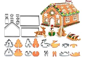 Honicemar Set di 18 Formine per Biscotti Natalizi in Acciaio Inossidabile Stampi da Forno 3D Strumenti di Cottura Fai-da-te, Casetta Pan di Zenzero Fiocco di Neve Babbo Natale e Altre Forme