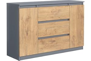 meble masztalerz Komoda Antracyt/Lancelot Mat z 3 szufladami i 2 drzwiami - 120,4x78,2x39 cm - Komoda do salonu, sypialni - Szafka z szufladami - Komoda z szufladami -120 cm