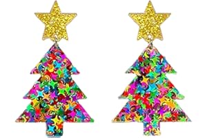 Charm Buddy Sparkly Glitter Sequin Christmas Tree Stud Dangle Earrings Womens Girls Christmas Jewellery Secret Santa Present