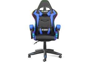 bigzzia RGB Gaming Chair with LED Lights and Ergonomic Computer Chair Reclining PU Leather High Back Video Game Chair (With RGB, Black/Blue)