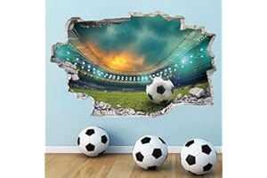 TOARTI 3D Fussball Arena Wandtattoo,Durchbruch Wandaufkleber für Kinderzimmer Jungen,3D Wandtattoo Fußball,Bunte FussballWandbild Jugendzimmer,Teenager Schlafzimmer Deko Wandaufkleber Geschenk