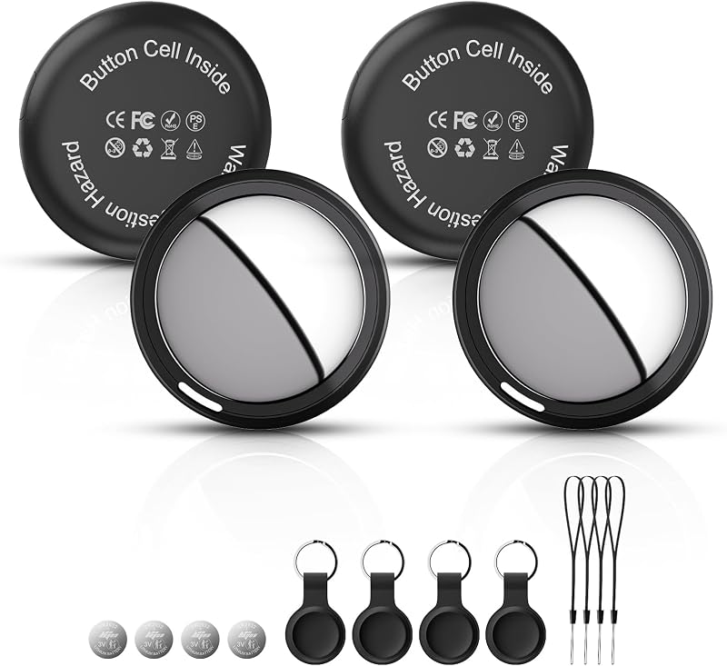 Bnlei Localizador Smart Air Tracker Tag Funciona con Apple Buscar (Solo iOS), Batería de Repuesto Incluida, Bluetooth Rastreador para Llaves, Coche, Bicicleta, Bolso (Negro, Paquete de 4)