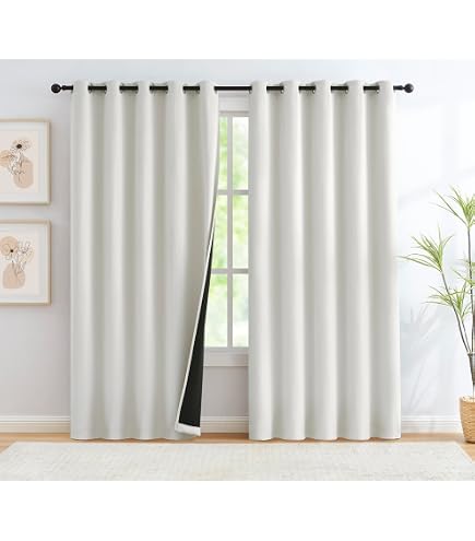 INOVADAY 100% Blackout Curtains For Bedroom, Black Out Curtains 63 Inch Long, Clip Rings Linen Blackout Drapes, Thermal Insulated Room Darkening For Living Room, 2 Panels - Beige,W50xL63