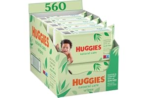 Huggies lingettes bébé Natural Care - 10 paquets de 56 lingettes (560 lingettes) - fibres absorbantes naturelles - hypoallergéniques - sans alcool - à l'aloé vera - évite les irritations