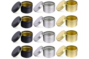 NRANSON Conteneurs bougie avec Couvercles, 12 PCS 5 OZ Décoratif Rond En Métal Bougie Boîtes En Vrac, réutilisable Bougie Bocaux pour le DIY Fabrication De Bougies (5OZ,4PCS Black+4PCS Silver+4PCS Gold)