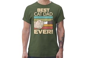 SHIRTRACER T-Shirt Herren - Katzenbesitzer Geschenk Katze - Best Cat Dad Ever - Vintage beige - L - Army Grün - sprüche Fun Shirt männer t Shirts Tshirt Herren, thsirt tischert t-schirt Kurzarm Cotton