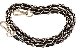 JAKAGO 120 cm Kettenriemen mit schwarzem Ledergewebe Ersatz Lederkette Gurt für Abendtasche Cross-Body Tasche Umhängetasche Ranzen DIY Geldbörse Clutches (Schwarz Gold)