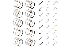 CASSIECA 20G Piercing Nariz Aro para Mujeres Hombres en Forma de L Tornillo para la Nariz Aro para la Nariz Anillos para la Nariz Aros Acero Inoxidable Piercing Plata Oro Rosa Negros