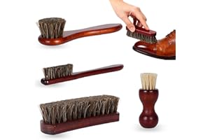 RBLEOTE Cepillo Zapatos Set, Elegante Shoe Cleaning Brush Set, Que Incluye Un De Crin De Caballo De 6 Pulgadas, Un Cepillo Tipo Calabaza, Un Redondo Y Un Cepillo Pequeño De Cerdas Finas.