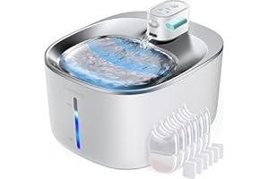 Fontanella per Gatti Senza Fili Acciaio A Batteria Con Sensore Di Movimento, FEELNEEDY 4 Litri Fontana d'Acqua Fresca Senza Corrente, Silenziosa, 4000mah, Con 6 Filtri e 12 Spugne
