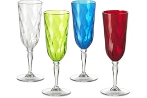 Omada Design Set de 4 copas de champán de plástico, 17,5 cl, ideal para aperitivos o tostadas, apto para lavavajillas, efecto diamante, Línea Diamond