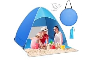 Karvipark Beach Shelter Suitable, Sun Shelter for 2-3 People, Pop Up Beach Tent with UV Protection, Includes Carry Bag and Tent Poles, Family Beach Sun Protection Tent