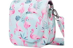 ZEEREE Torba podróżna na aparat z paskiem na ramię/skóra PU dla Fujifilm Instax Mini 8 / Mini 8S / Mini 9 / Mini 11 torba na aparat fotograficzny (flamingi A), Flamingos A, torba na ramię